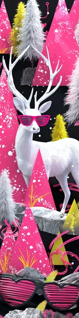 Free printable Christmas bookmarks of a reindeer with pink Christmas trees